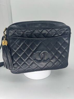 Chanel Series 2 Black Quilted Lambskin Tassel Crossbody Bag